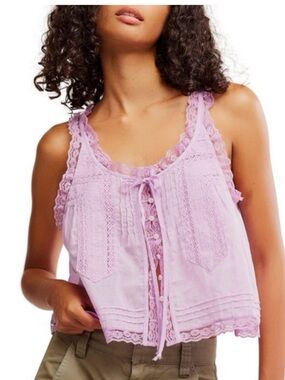 Free People Lavender Lace-Trim Button Front Camisole